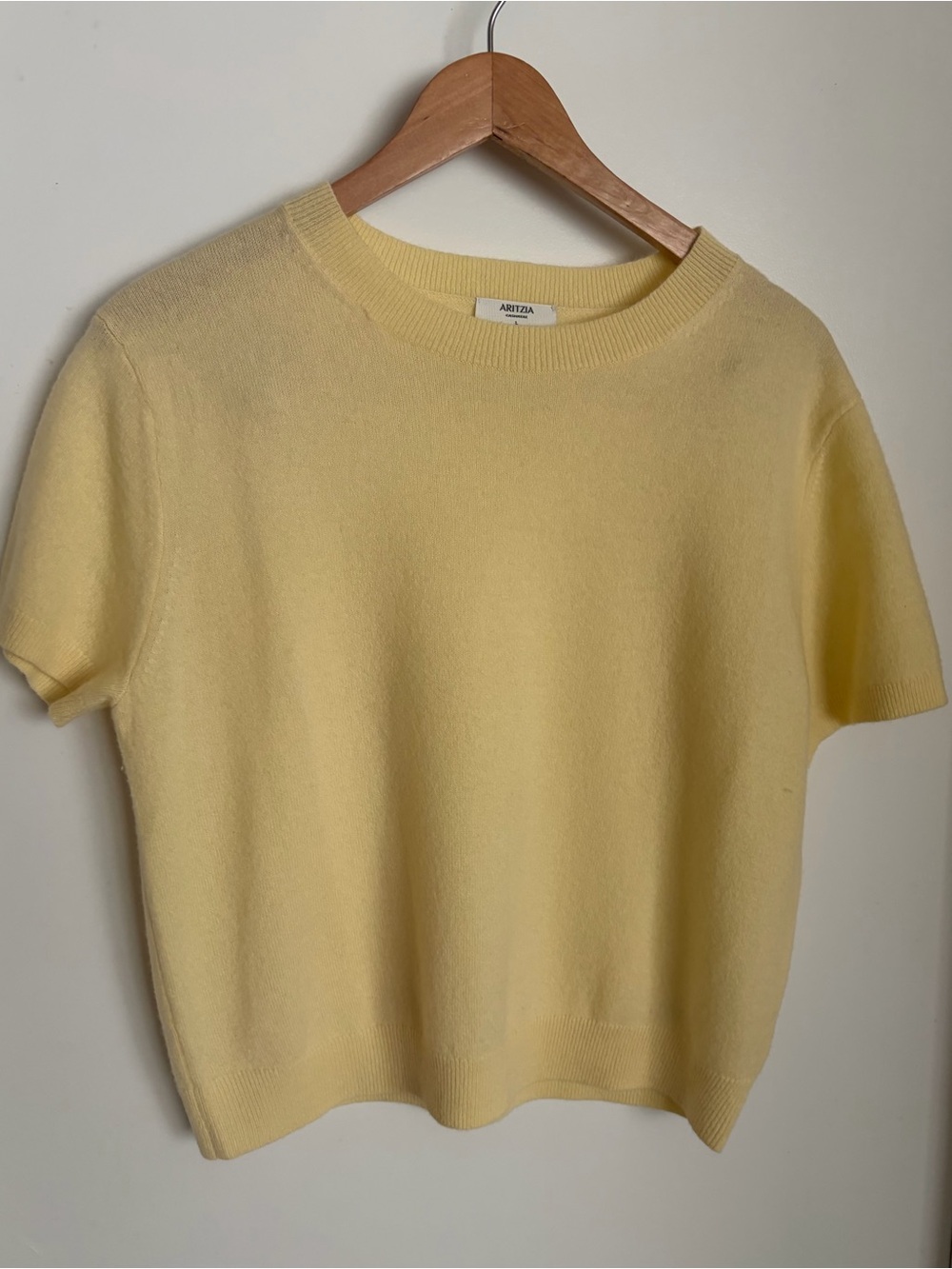 Aritzia Pale Yellow Short-Sleeve Cashmere-Blend Top